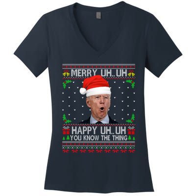 Santa Joe Biden Merry Uh Uh Christmas Ugly Sweater Women's V-Neck T-Shirt