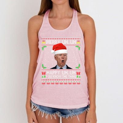 Santa Joe Biden Merry Uh Uh Christmas Ugly Sweater Women's Knotted Racerback Tank