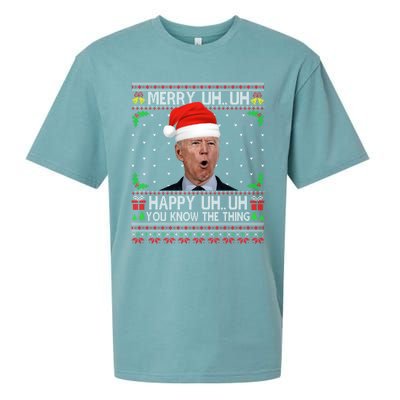 Santa Joe Biden Merry Uh Uh Christmas Ugly Sweater Sueded Cloud Jersey T-Shirt