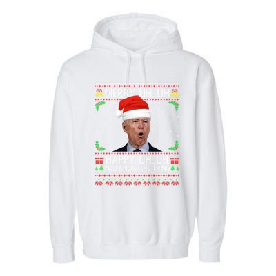 Santa Joe Biden Merry Uh Uh Christmas Ugly Sweater Garment-Dyed Fleece Hoodie