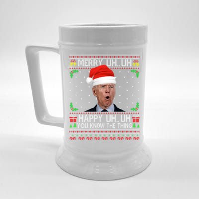 Santa Joe Biden Merry Uh Uh Christmas Ugly Sweater Beer Stein