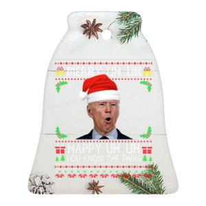 Santa Joe Biden Merry Uh Uh Christmas Ugly Sweater Ceramic Bell Ornament