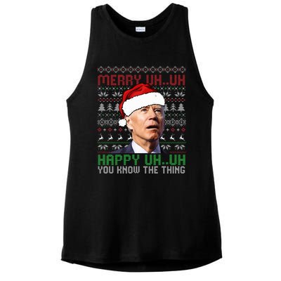 Santa Joe Biden Merry Uh Uh Christmas Ugly Sweater  Ladies PosiCharge Tri-Blend Wicking Tank