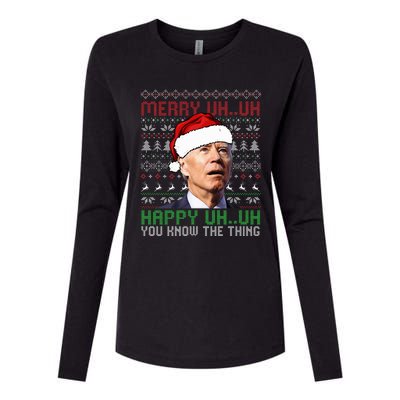 Santa Joe Biden Merry Uh Uh Christmas Ugly Sweater  Womens Cotton Relaxed Long Sleeve T-Shirt