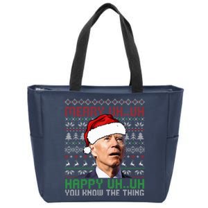 Santa Joe Biden Merry Uh Uh Christmas Ugly Sweater  Zip Tote Bag