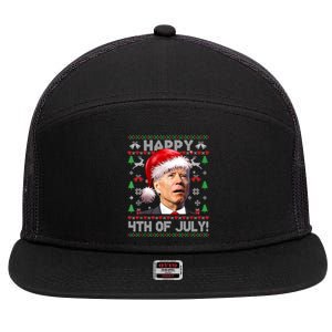 Santa Joe Biden Happy 4th Of July Ugly Christmas Sweater 7 Panel Mesh Trucker Snapback Hat