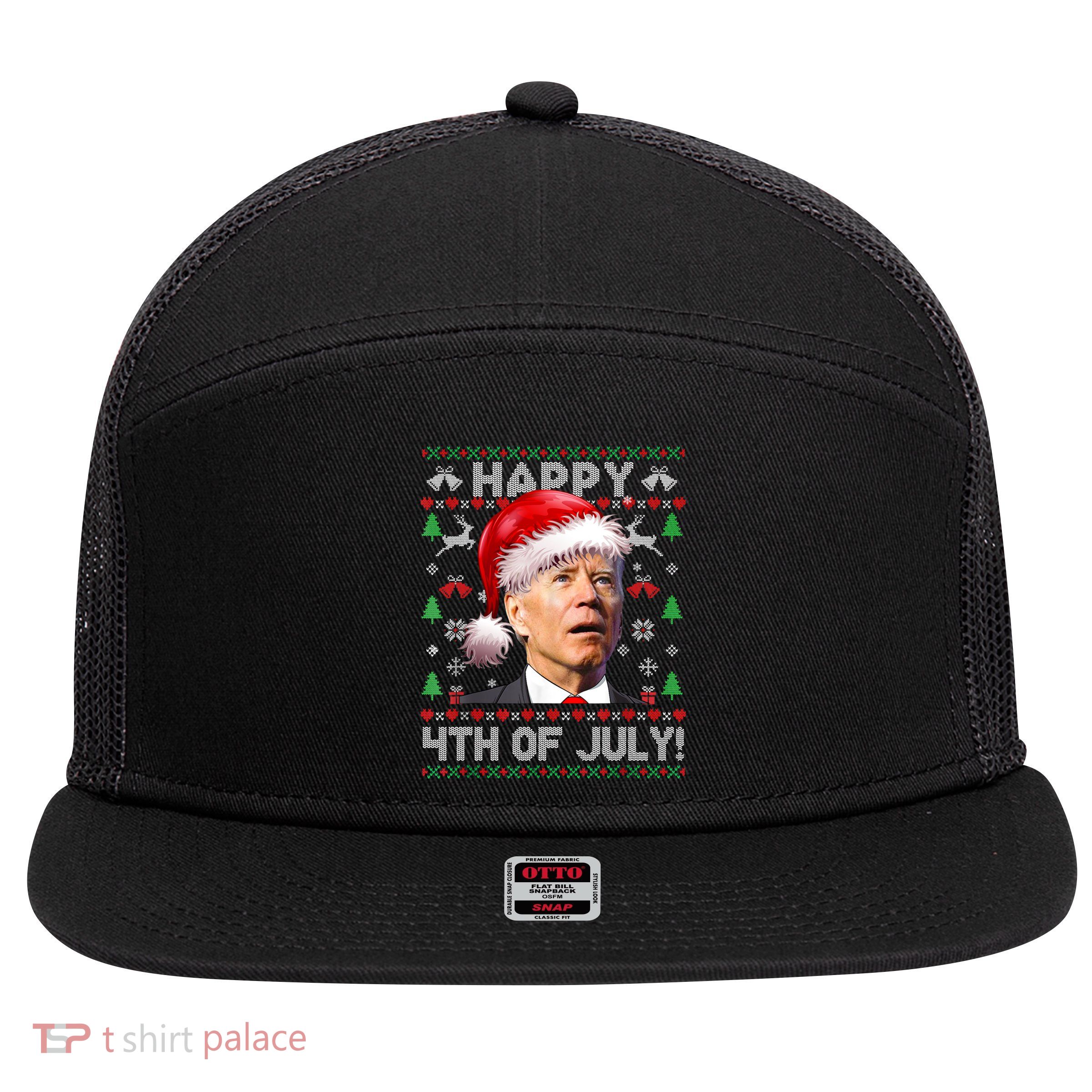 Santa Joe Biden Happy 4th Of July Ugly Christmas Sweater 7 Panel Mesh Trucker Snapback Hat