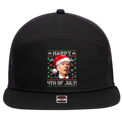 Santa Joe Biden Happy 4th Of July Ugly Christmas Sweater 7 Panel Mesh Trucker Snapback Hat