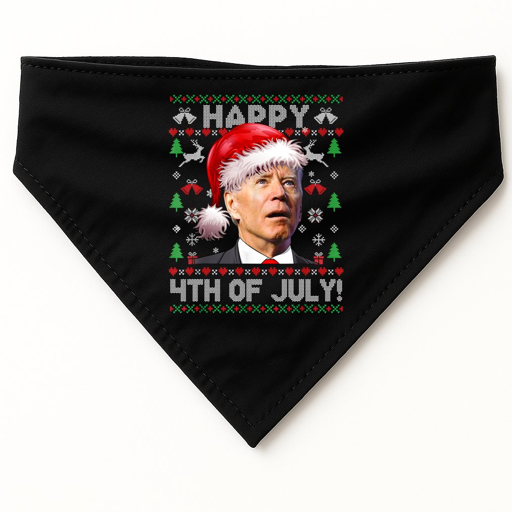 Santa Joe Biden Happy 4th Of July Ugly Christmas Sweater USA-Made Doggie Bandana