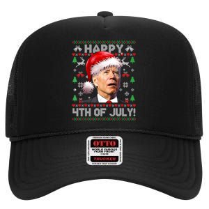 Santa Joe Biden Happy 4th Of July Ugly Christmas Sweater High Crown Mesh Back Trucker Hat