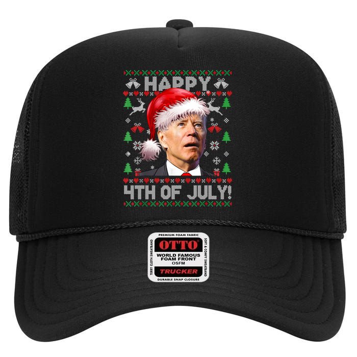 Santa Joe Biden Happy 4th Of July Ugly Christmas Sweater High Crown Mesh Back Trucker Hat