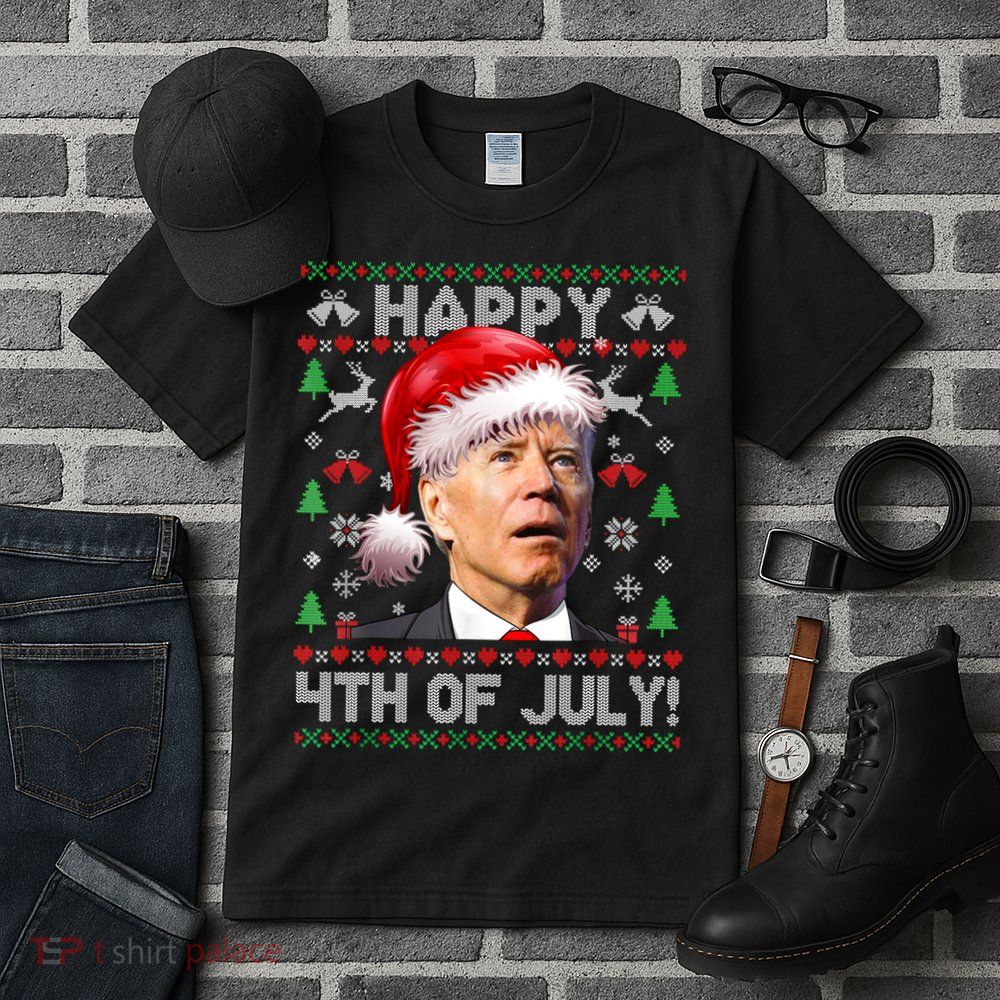 Santa Joe Biden Happy 4th Of July Ugly Christmas Sweater Tall T-Shirt