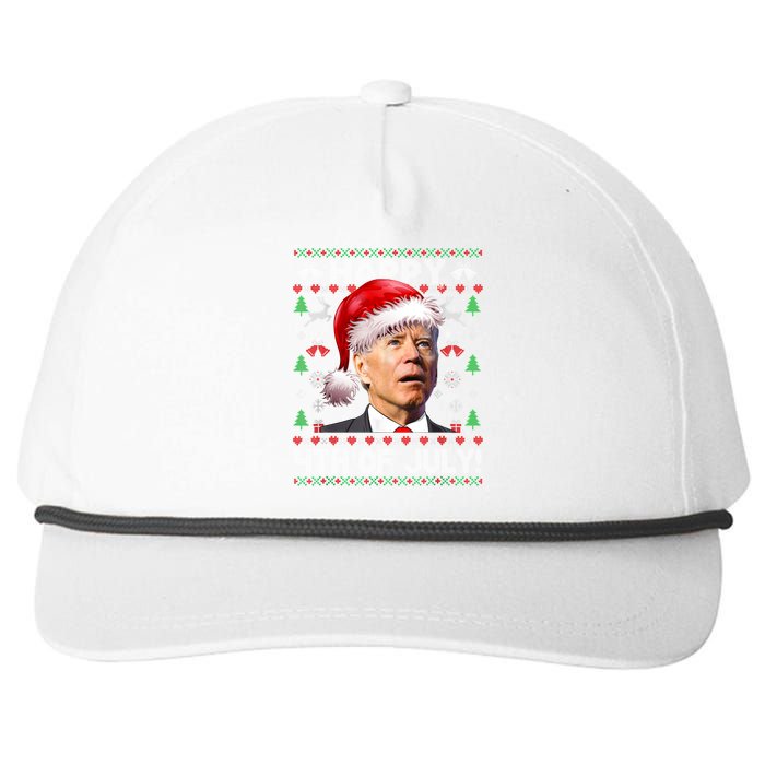 Santa Joe Biden Happy 4th Of July Ugly Christmas Sweater Snapback Five-Panel Rope Hat