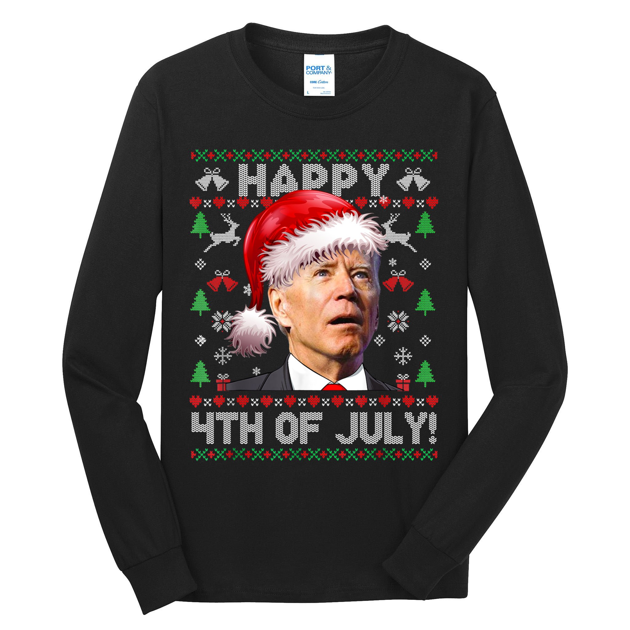 Santa Joe Biden Happy 4th Of July Ugly Christmas Sweater Tall Long Sleeve T-Shirt