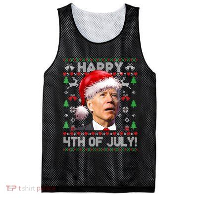 Santa Joe Biden Happy 4th Of July Ugly Christmas Sweater Mesh Reversible Basketball Jersey Tank