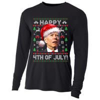 Santa Joe Biden Happy 4th Of July Ugly Christmas Sweater Cooling Performance Long Sleeve Crew