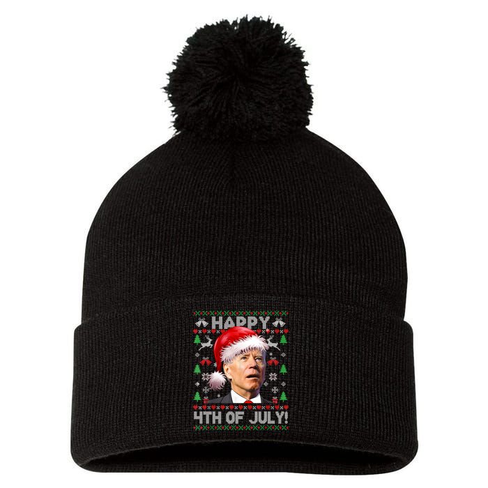 Santa Joe Biden Happy 4th Of July Ugly Christmas Sweater Pom Pom 12in Knit Beanie