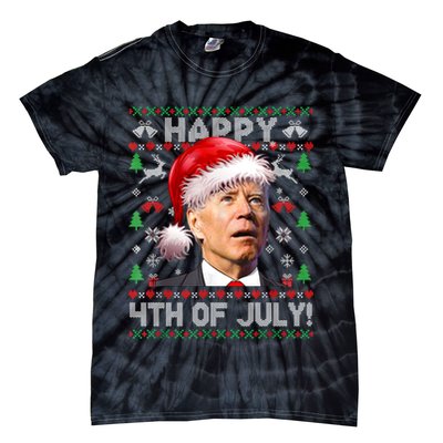 Santa Joe Biden Happy 4th Of July Ugly Christmas Sweater Tie-Dye T-Shirt