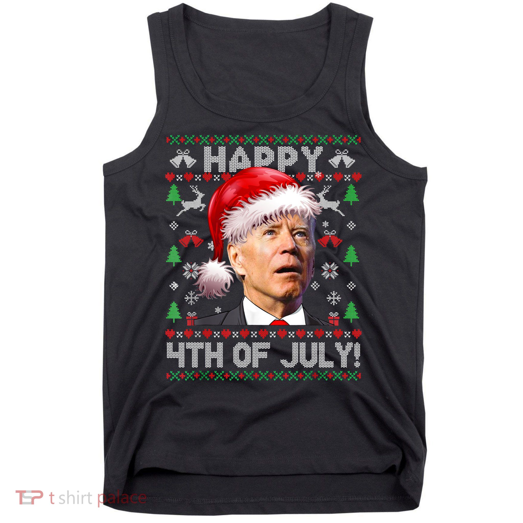 Santa Joe Biden Happy 4th Of July Ugly Christmas Sweater Tank Top