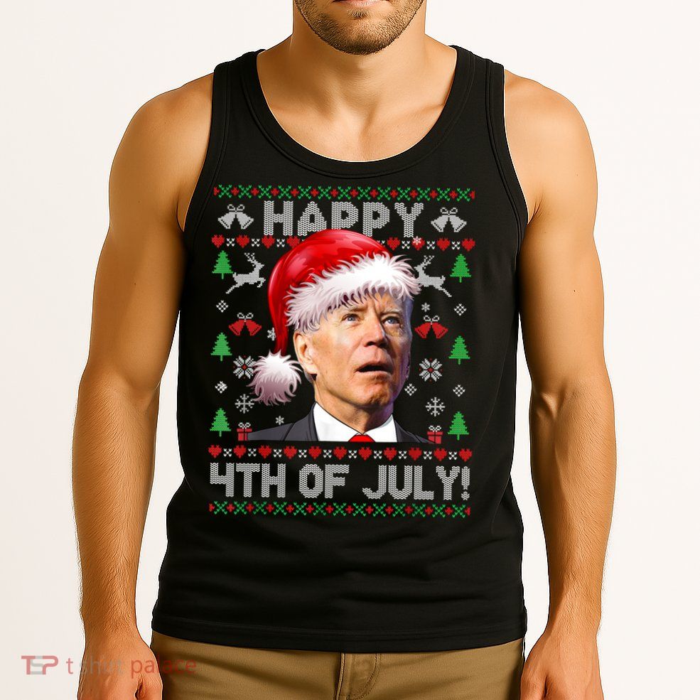 Santa Joe Biden Happy 4th Of July Ugly Christmas Sweater Tank Top