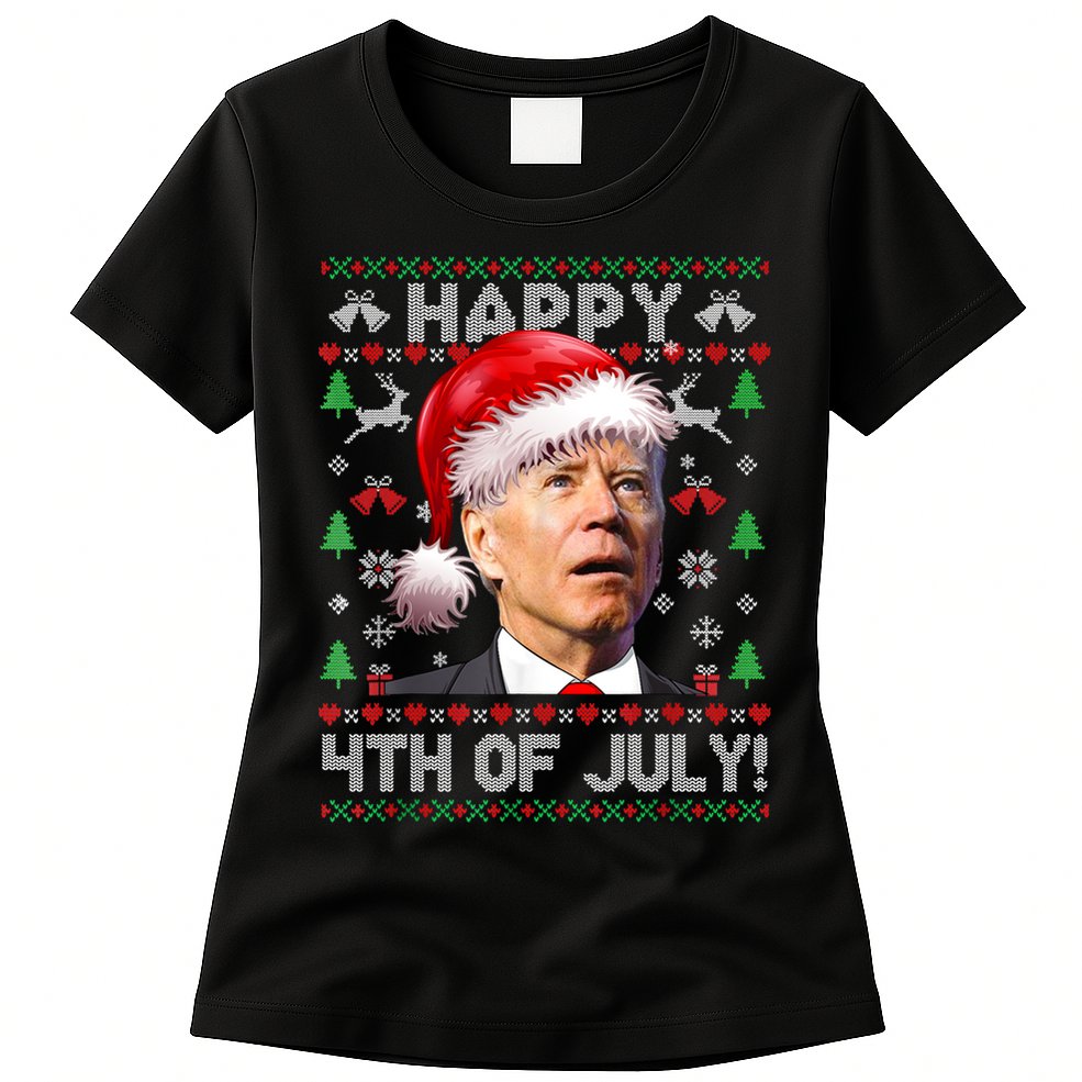 Santa Joe Biden Happy 4th Of July Ugly Christmas Sweater Womens T-Shirt