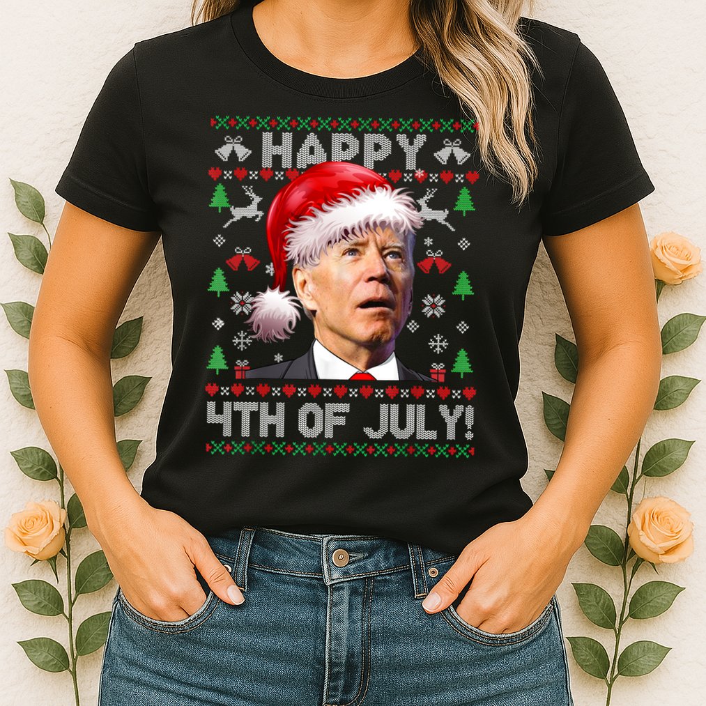 Santa Joe Biden Happy 4th Of July Ugly Christmas Sweater Womens T-Shirt