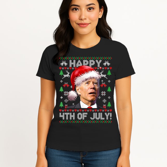 Santa Joe Biden Happy 4th Of July Ugly Christmas Sweater Womens T-Shirt