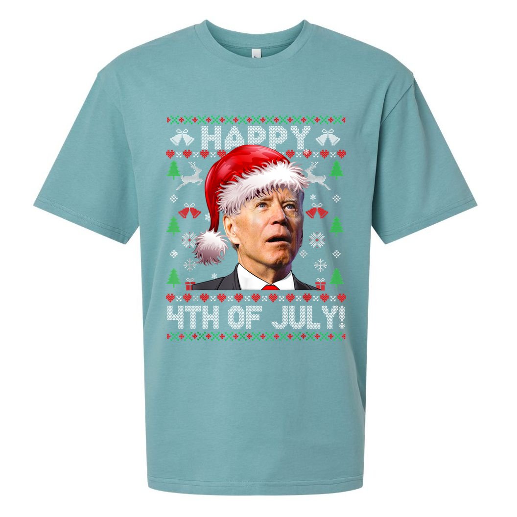 Santa Joe Biden Happy 4th Of July Ugly Christmas Sweater Sueded Cloud Jersey T-Shirt