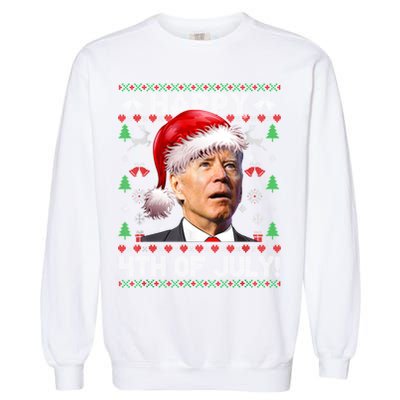 Santa Joe Biden Happy 4th Of July Ugly Christmas Sweater Garment-Dyed Sweatshirt