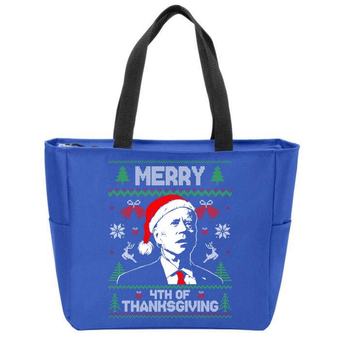 Santa Joe Biden Merry Thanksgiving Ugly Christmas Gift Zip Tote Bag