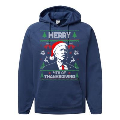 Santa Joe Biden Merry Thanksgiving Ugly Christmas Gift Performance Fleece Hoodie