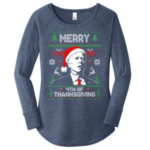 Santa Joe Biden Merry Thanksgiving Ugly Christmas Gift Women's Perfect Tri Tunic Long Sleeve Shirt