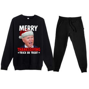 Santa Joe Biden Merry Thanksgiving Christmas Ugly Sweater Premium Crewneck Sweatsuit Set