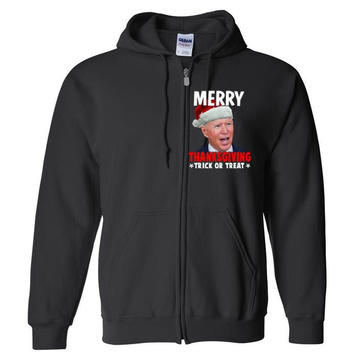 Santa Joe Biden Merry Thanksgiving Christmas Ugly Sweater Full Zip Hoodie