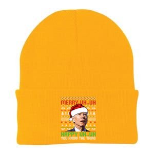 Santa Joe Biden Merry Uh Uh Christmas Ugly Cool Gift Knit Cap Winter Beanie