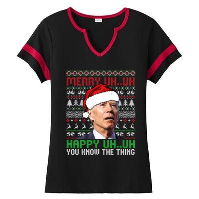 Santa Joe Biden Merry Uh Uh Christmas Ugly Cool Gift Ladies Halftime Notch Neck Tee