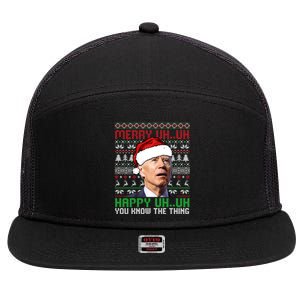 Santa Joe Biden Merry Uh Uh Christmas Ugly Cool Gift 7 Panel Mesh Trucker Snapback Hat