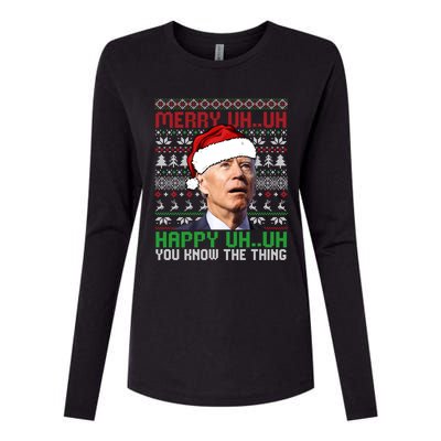 Santa Joe Biden Merry Uh Uh Christmas Ugly Cool Gift Womens Cotton Relaxed Long Sleeve T-Shirt