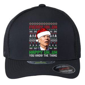 Santa Joe Biden Merry Uh Uh Christmas Ugly Cool Gift Flexfit Unipanel Trucker Cap