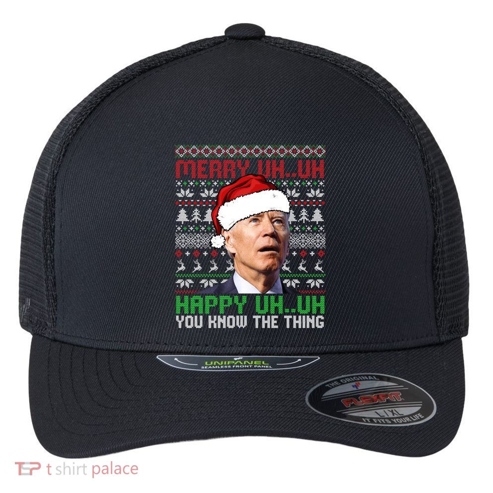 Santa Joe Biden Merry Uh Uh Christmas Ugly Cool Gift Flexfit Unipanel Trucker Cap