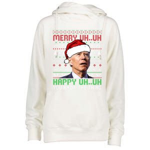 Santa Joe Biden Merry Uh Uh Christmas Ugly Cool Gift Womens Funnel Neck Pullover Hood