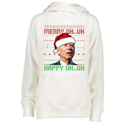 Santa Joe Biden Merry Uh Uh Christmas Ugly Cool Gift Womens Funnel Neck Pullover Hood