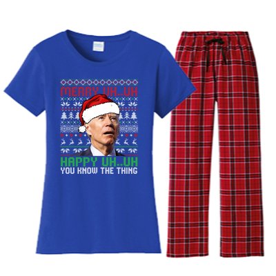 Santa Joe Biden Merry Uh Uh Christmas Ugly Cool Gift Women's Flannel Pajama Set