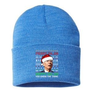 Santa Joe Biden Merry Uh Uh Christmas Ugly Cool Gift Sustainable Knit Beanie