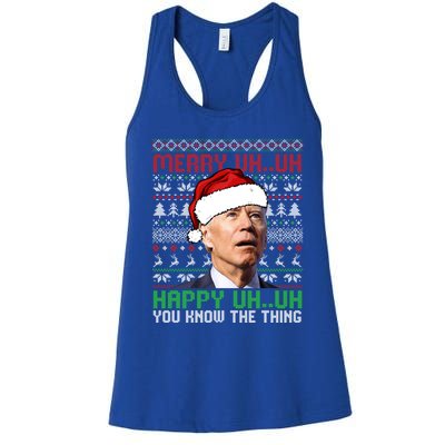 Santa Joe Biden Merry Uh Uh Christmas Ugly Cool Gift Women's Racerback Tank