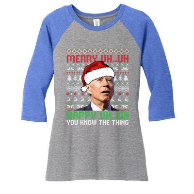 Santa Joe Biden Merry Uh Uh Christmas Ugly Cool Gift Women's Tri-Blend 3/4-Sleeve Raglan Shirt