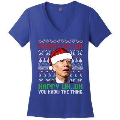 Santa Joe Biden Merry Uh Uh Christmas Ugly Cool Gift Women's V-Neck T-Shirt