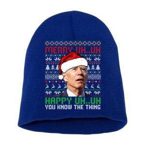 Santa Joe Biden Merry Uh Uh Christmas Ugly Cool Gift Short Acrylic Beanie