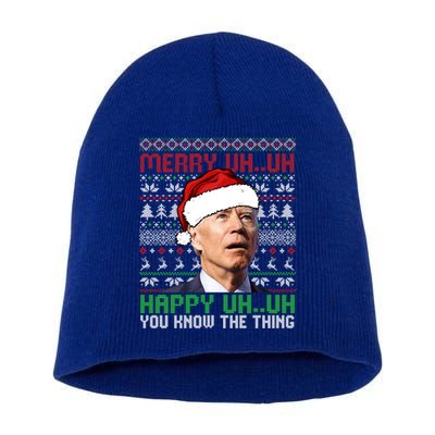 Santa Joe Biden Merry Uh Uh Christmas Ugly Cool Gift Short Acrylic Beanie