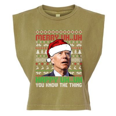 Santa Joe Biden Merry Uh Uh Christmas Ugly Cool Gift Garment-Dyed Women's Muscle Tee